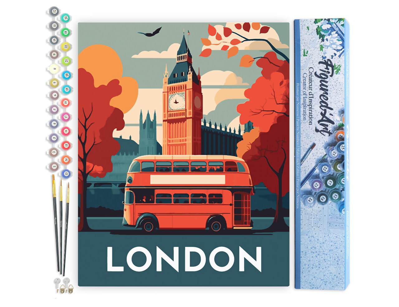 Figured'Art Paint by Numbers for Adults Travel Poster London 16"x20" - Craft Art Painting DIY Kit Rolled Canvas without frame